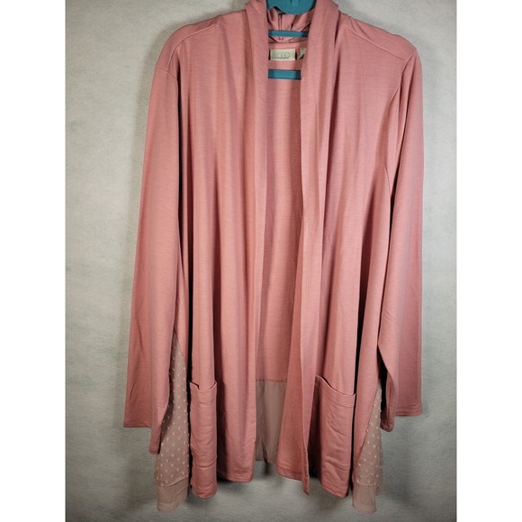 LOGO Lori Goldstein Open Front Cardigan Sweater Womens Plus Size 2X Pink - Picture 9 of 16
